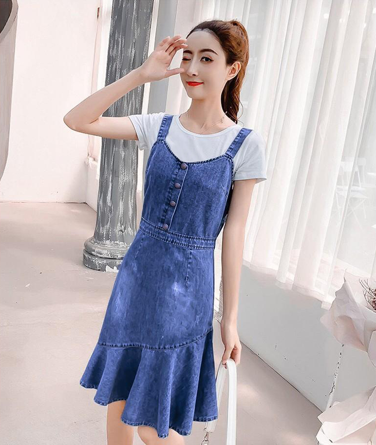 ĐẦM YẾM JEAN 2 DÂY ĐUÔI CÁ XÉO 